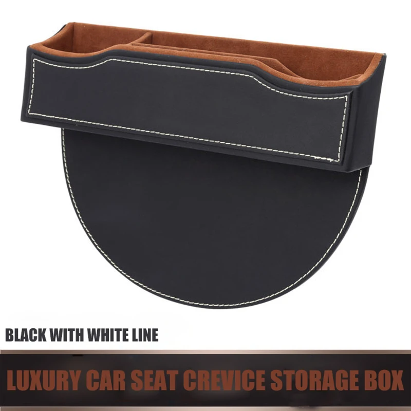 E-FOUR Car Seat Gap Filler Premium PU Leather Car Seat Side Pocket Organizer Car Seat Storage Organize with USB Charger Holes - Название цвета: black white line