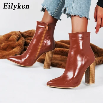 

Eilyken High Quality ZIP Ankle Boots High Heeled PU Leather Pointed Toe Women Boots Chunky Heels Winter Shoes Plus Size 41 42