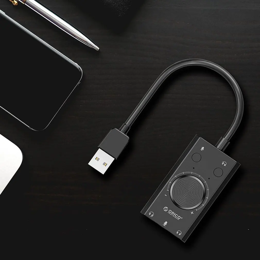 Многофункциональный USB адаптер внешней звуковой карты ORICO 3,5 мм стерео с разъемом кабельная Гарнитура Регулировка громкости Бесплатный привод для ПК