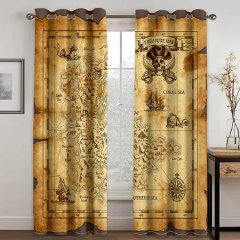 

Pirate King Pirate Map Printing Curtain Living Room Bedroom Curtain Home Decoration Curtain Adult Curtain