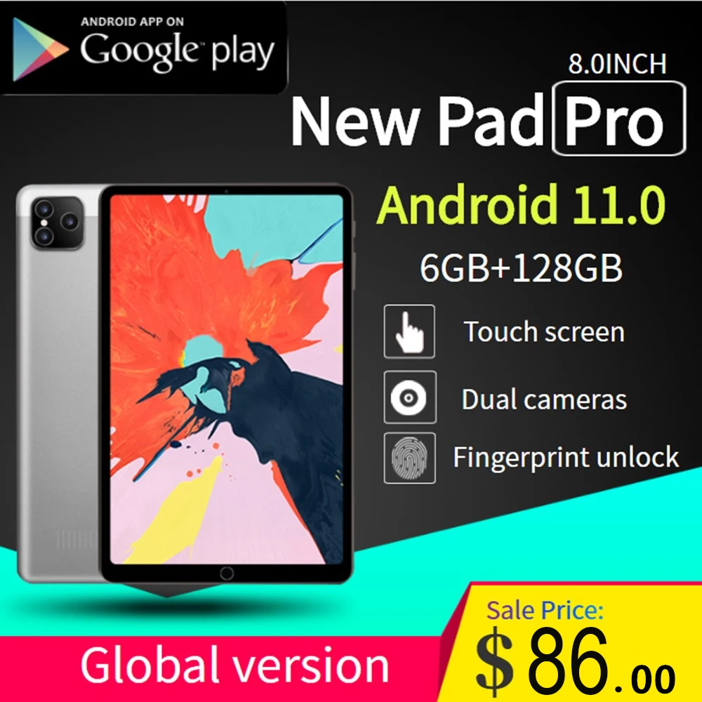 Pad Pro Tablet 8 Inch 6GB+128GB Tablette Android 11.0 Tablete 1280 x 800 Tablets Dual 5G PC MTK6797 10 Core Laptops | Компьютеры и