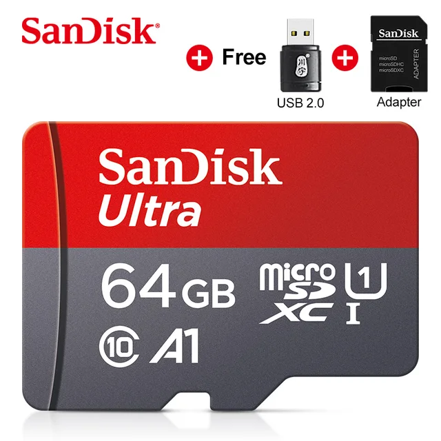 100% Original Sandisk Ultra Micro SD 128GB 64GB 32GB 16GB Memory Card 16GB microsd card TF/SD Flash Card C10 for Phone UAV GPS 64GB USB card reader