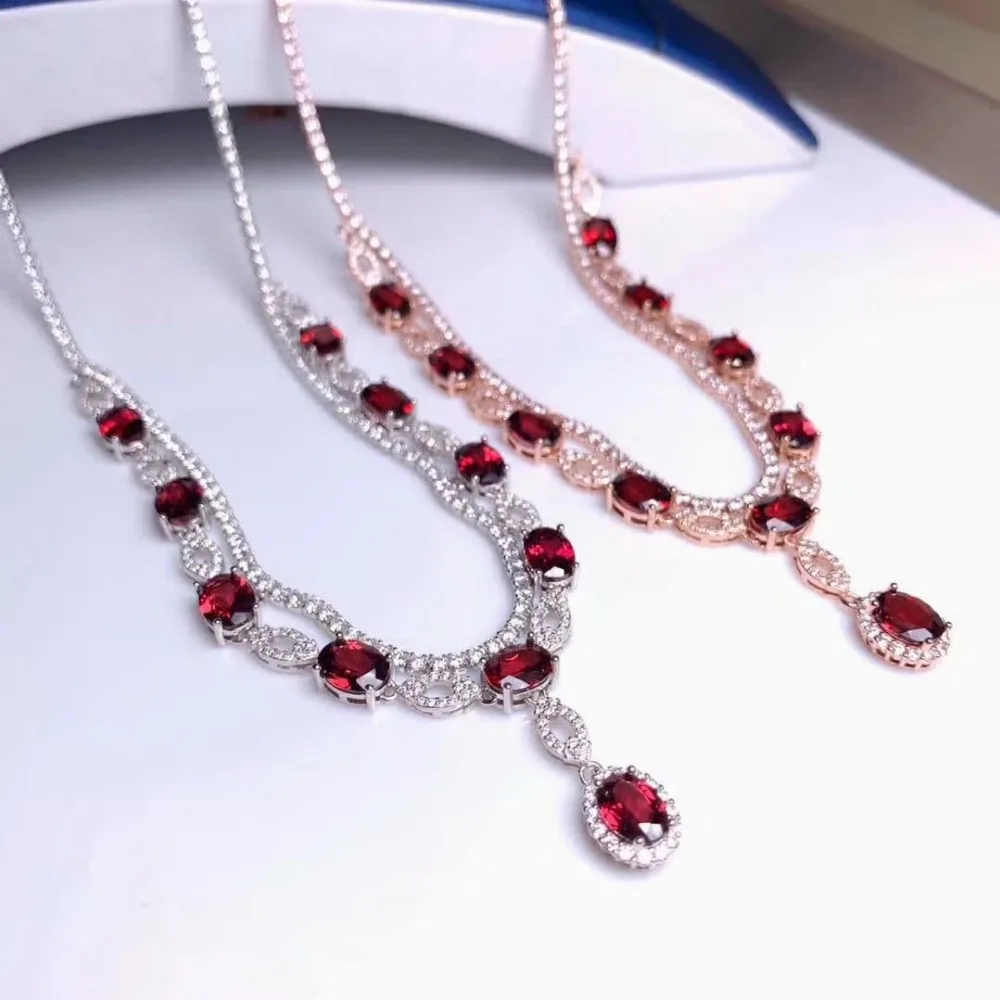 SHILOVEM 925 Серебряные настоящие натуральные гранатовые кулоны, ожерелье, классические,, прекрасный женский рождественский подарок, 6*8 мм dz0608290ags