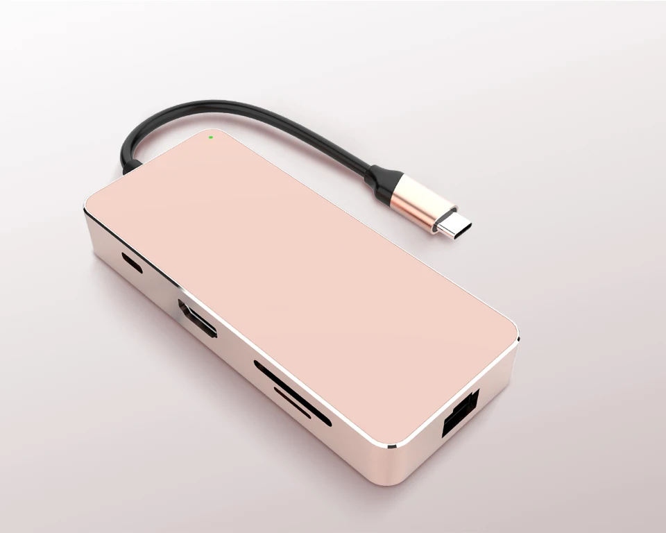 NEWDERY USB C концентратор 8 в 1 многопортовый адаптер с HDMI, USB 3,0, RJ45 SD/TF слот для карт памяти подходит для MacBook Air/Pro всех устройств типа c - Цвет: Rose 8 in 1 hub
