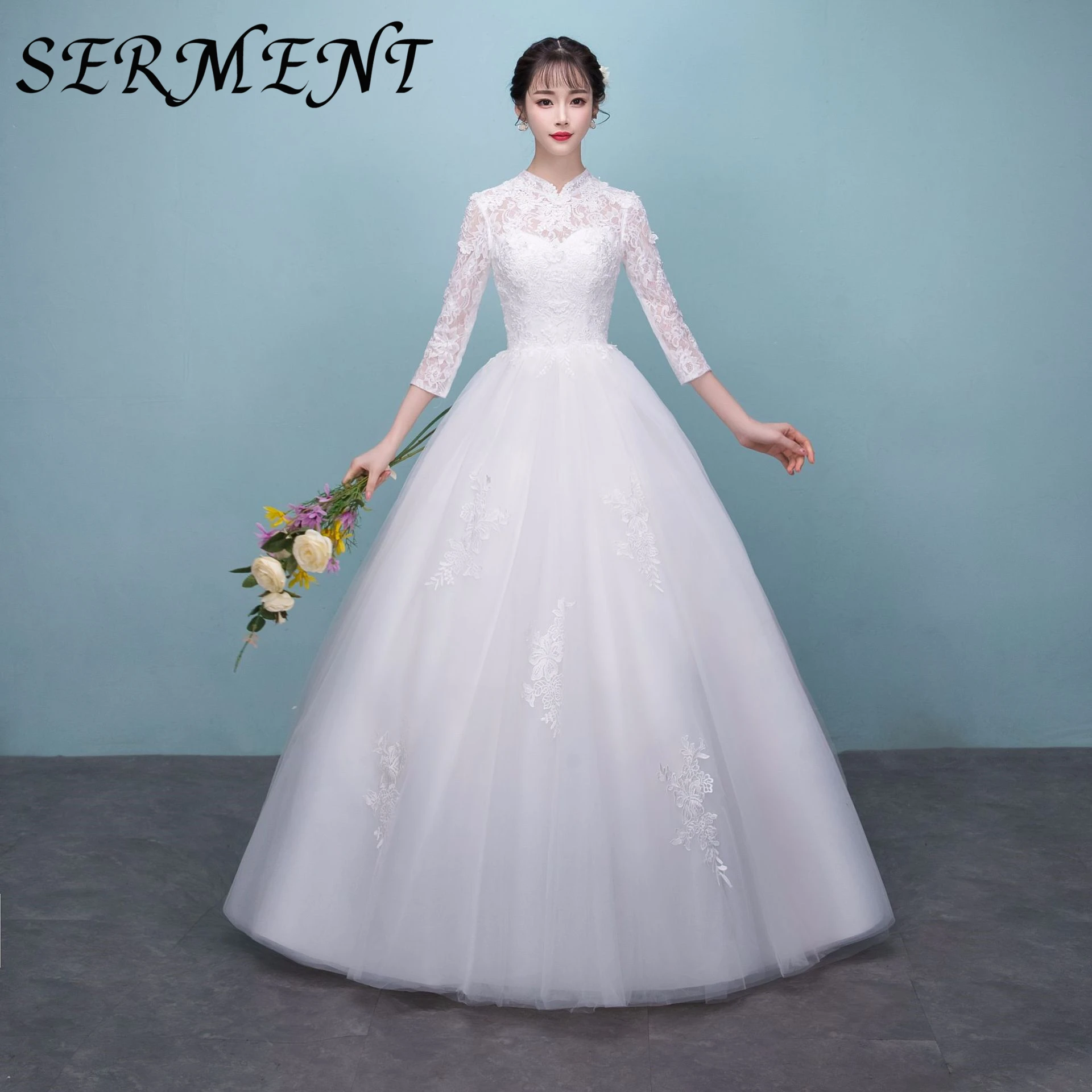 Белое свадебное платье без хвоста с круглым вырезом и юбкой-американкой, новинка весны, корейское тонкое свадебное платье для невесты большого размера