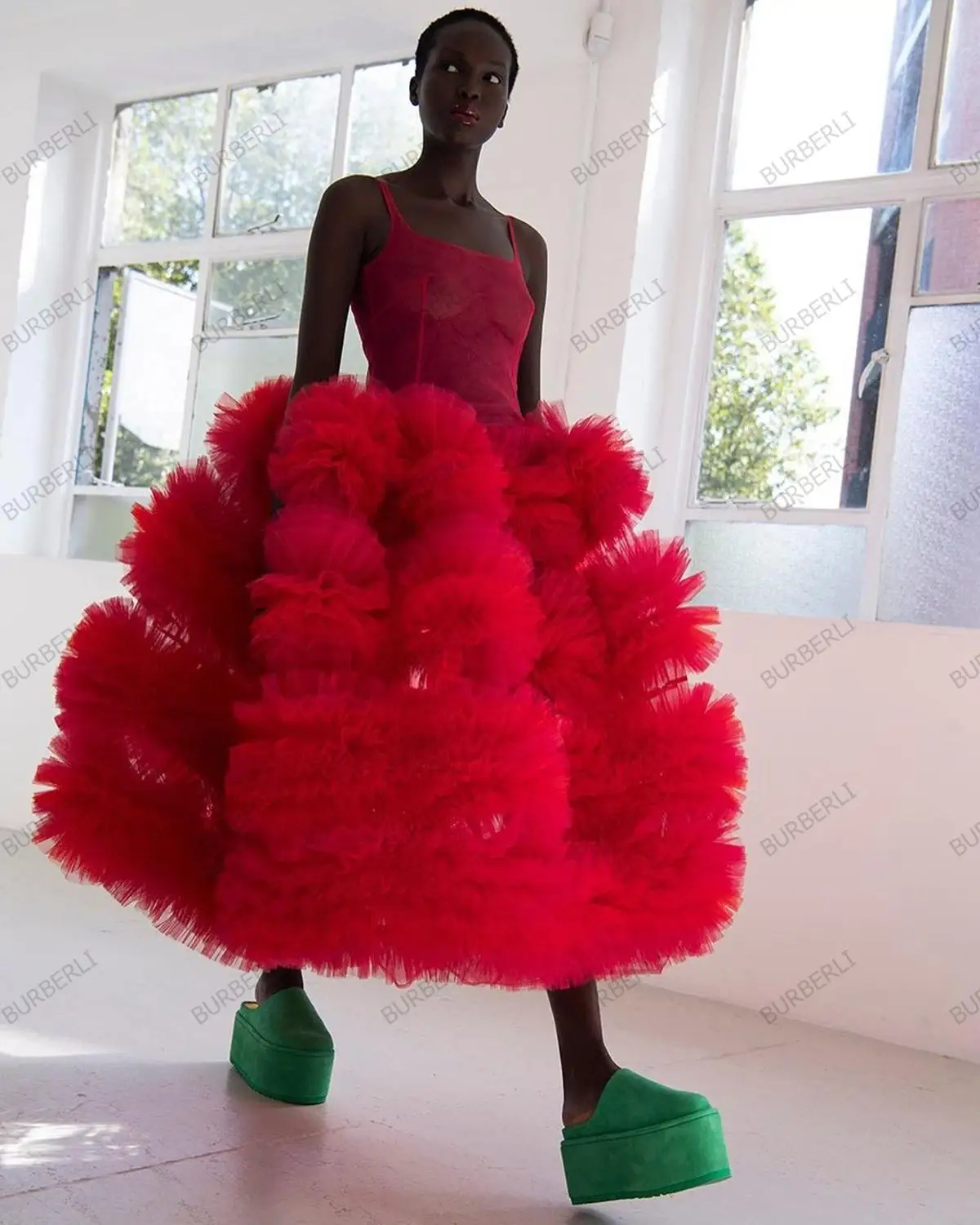 Red Puffy Tulle Dress Fluffy Designer 