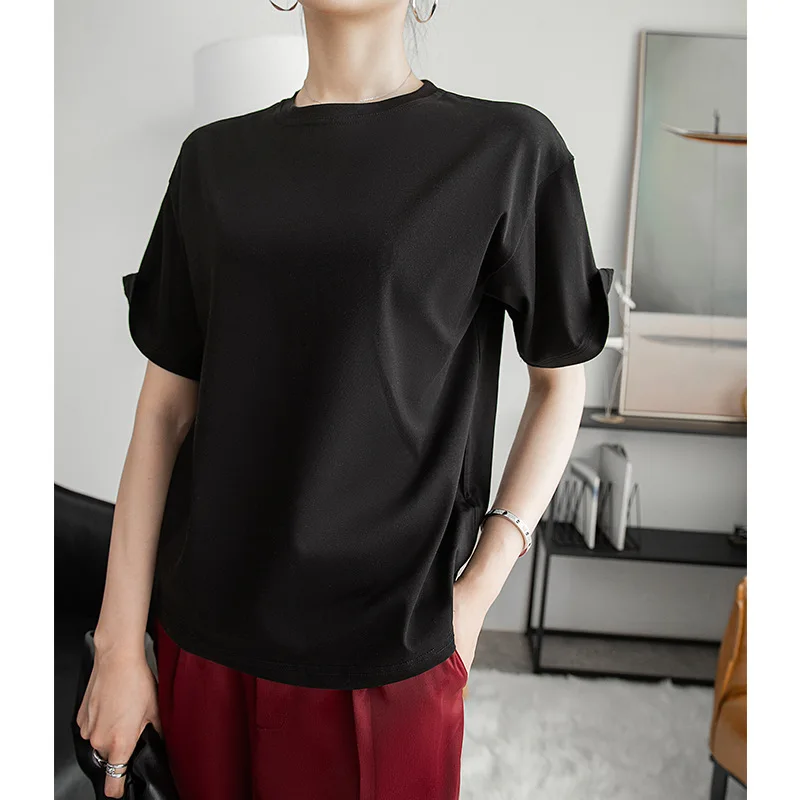 Summer Women's Short-Sleeved T-Shirt Ins Korean Style Fashion Basic Round Neck Solid Color Mercerized Cotton Loose Base 2020