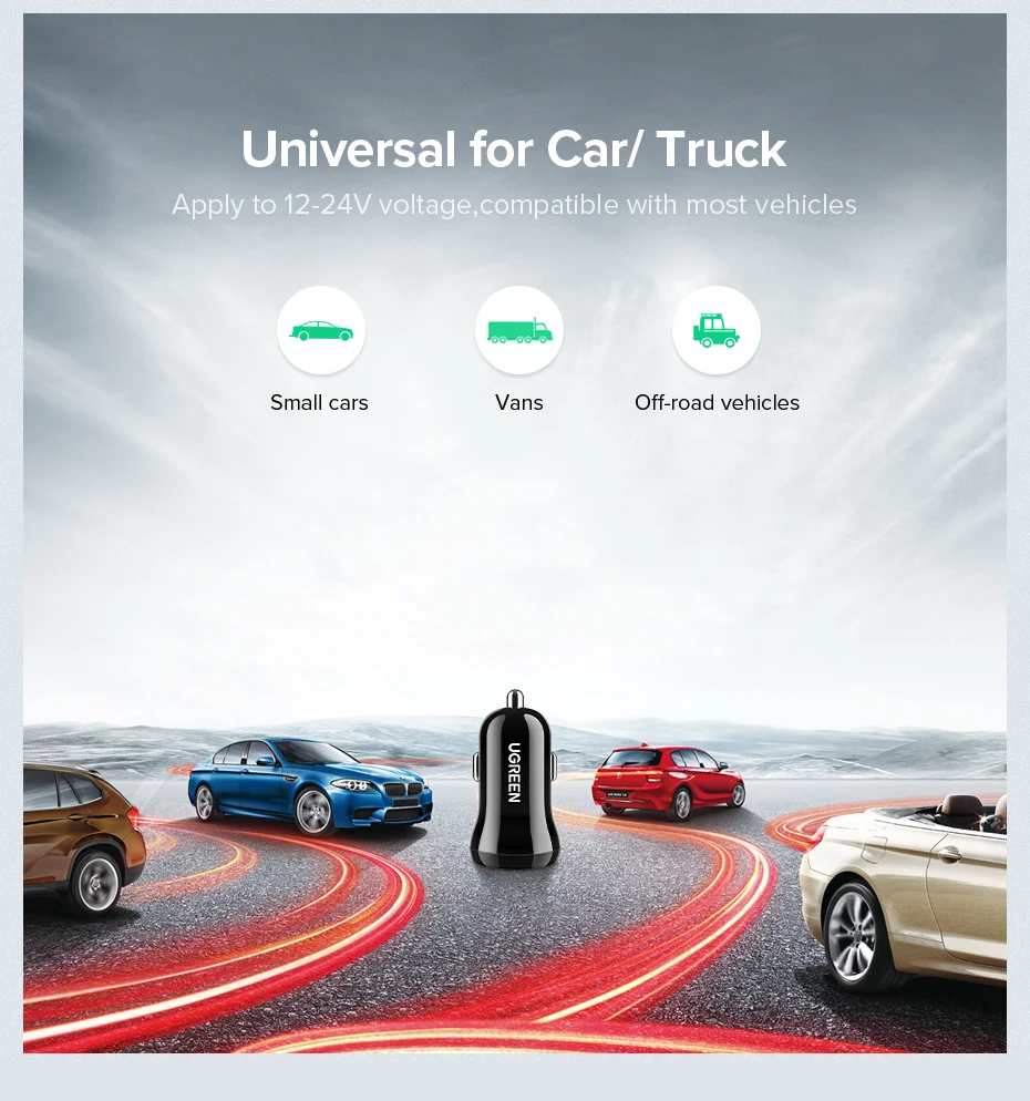 Ugreen мини USB Автомобильное зарядное устройство для мобильного телефона планшета gps 4.8A быстрое зарядное устройство автомобильное зарядное устройство двойной USB автомобильный адаптер зарядного устройства для телефона в автомобиле