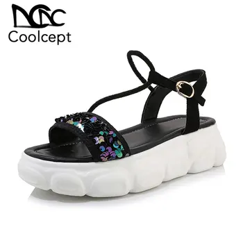 

Coolcept Plus Size 29-46 Women Shoes Thick Bottom Platform Open Toe Women Sandals Summer Bling Outdoor Patchwork Mujer Footwear