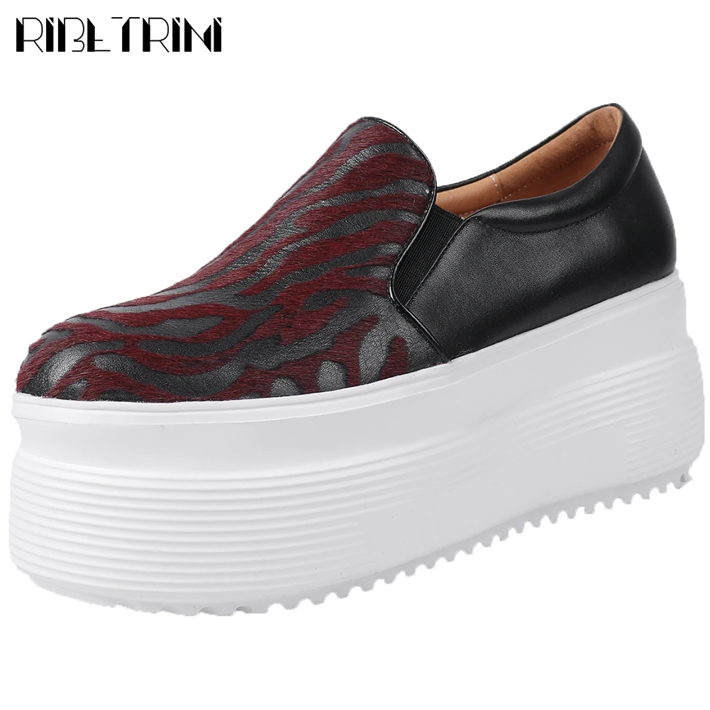 

RIBETRINI 2020 New Spring Lady Comfort Genuine Leather Shoes Woman Fashion Patchwork Flats Women mixed-color Platform Loafers