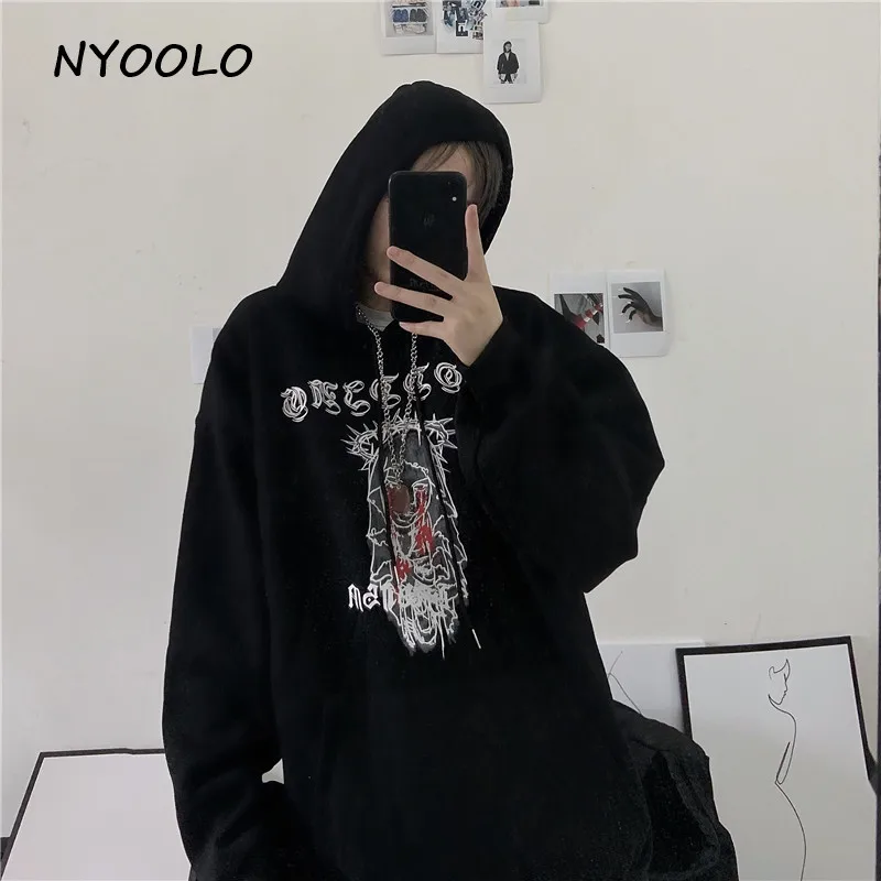 NYOOLO Harajuku стиль ужас кровавый с буквенным принтом толстые теплые толстовки с капюшоном на осень и зиму свободные вязаные пуловеры с капюшоном Толстовка для мужчин и женщин