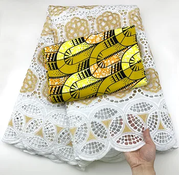 

2020 High Quality 2.5+3Yard Swiss Cotton Lace Fabric Soft Nigerian Party Voile Fabric Embroidery For Wedding African Lace Fabric