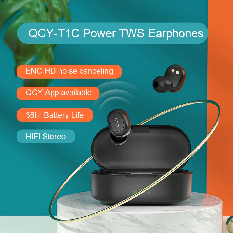 QCY T1C Power HiFi stereo earphone wireless headset Bluetooth 5.0 headphone AAC earbuds with microphone customizing APP