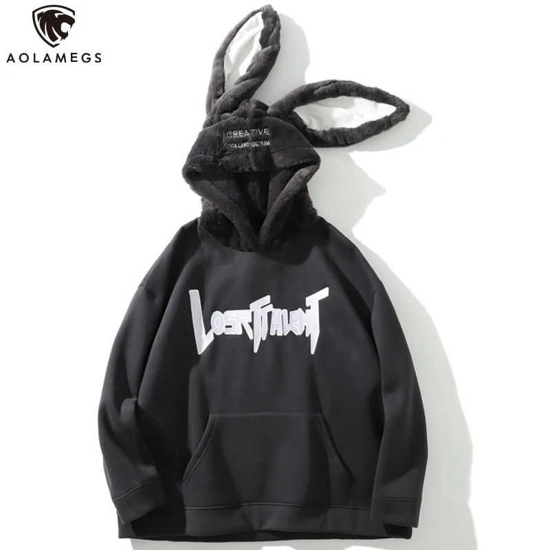 Aolamegs Hoodies Men Rabbit Ears Hoodie Pullover Cute Plus Velvet Thick Tops Hip Hop Sweatshirt Oversize Funny Couple Streetwear Aolamegs Hoodies Men Rabbit Ears Hoodie Pullover Cute Plus Velvet Thick Tops Hip Hop Sweatshirt Oversize Funny Couple Streetwear