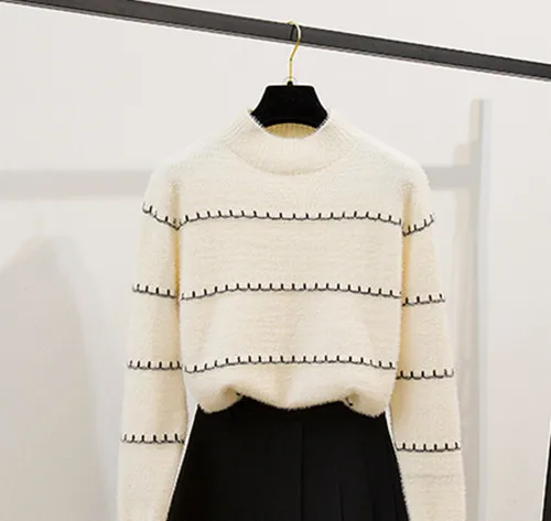 sweater HAMALIEL Новое поступление Зимний женский комплект с юбкой Модный Полосатый мохеровый Мягкий Вязаный ленивый свитер комплект из 2 предметов+ Короткий Комплект с плиссированной юбкой - Цвет: sweater