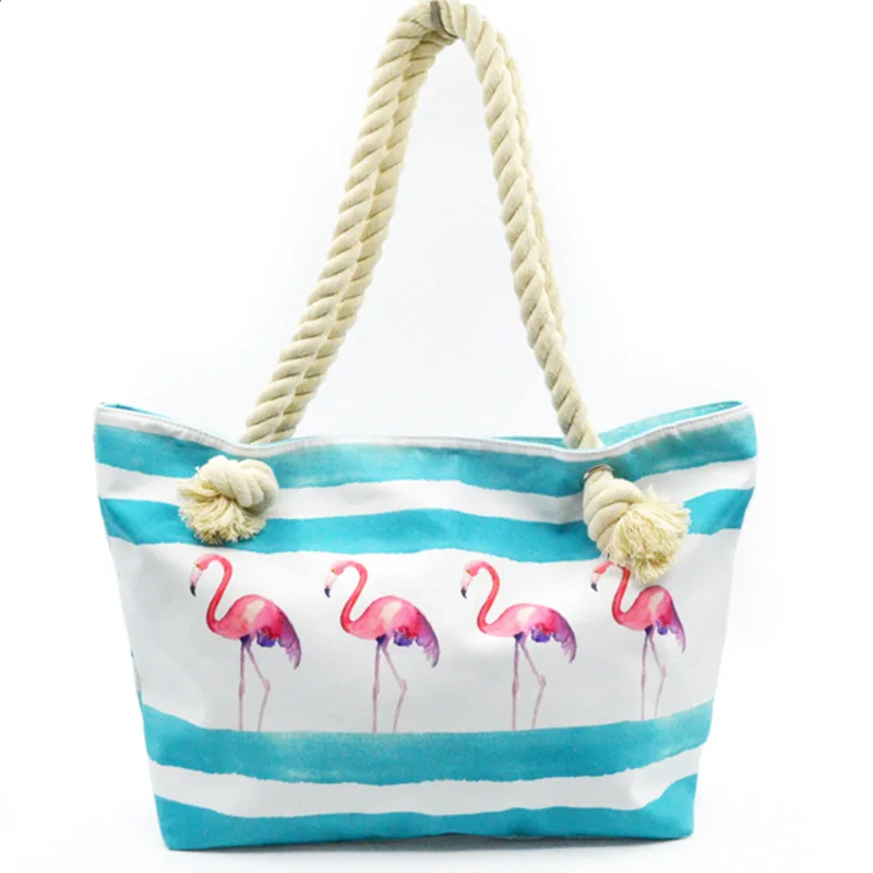 

Europe And America WOMEN'S Bag New Style Printed Large Capacity Canvas Hemp Rope Handbag Origional Versatile Casual Fashion Shou