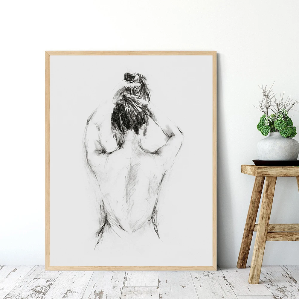Female Line Drawing Art Self-Adhesive Painting Abstract Naked Woman After Bath Minimalist Poster Bathroom Picture Home Decor | Дом и сад