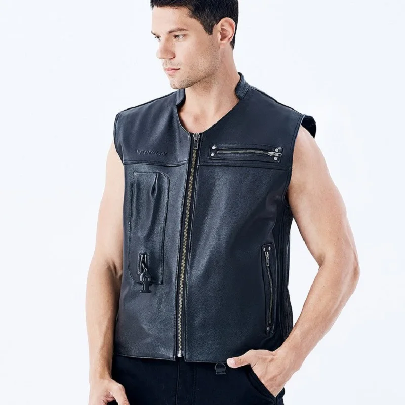 Duhan New Airbag Vest Genuine Leather Motorcycle Air Bag Armor Real Cohide Leather with Slow Respond Back Pad