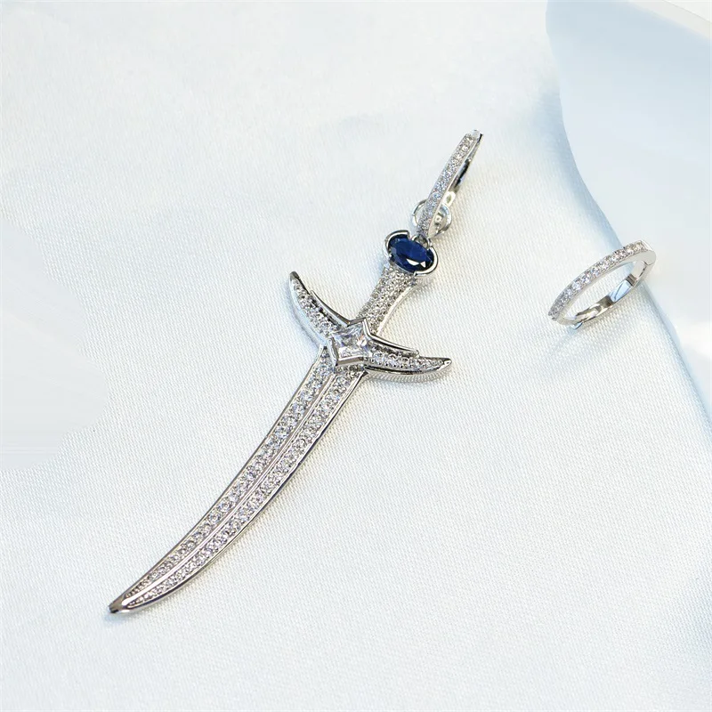 

LK 925 silver star with the same left and right asymmetric earrings long sword personality fashion hip-hop style tide earrings
