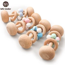 

Let's Make 1Pc Planet Beads Wooden Rattle Beech Bear Baby Teething Wood Rattles Play Gym Montessori Toy Educational Toys