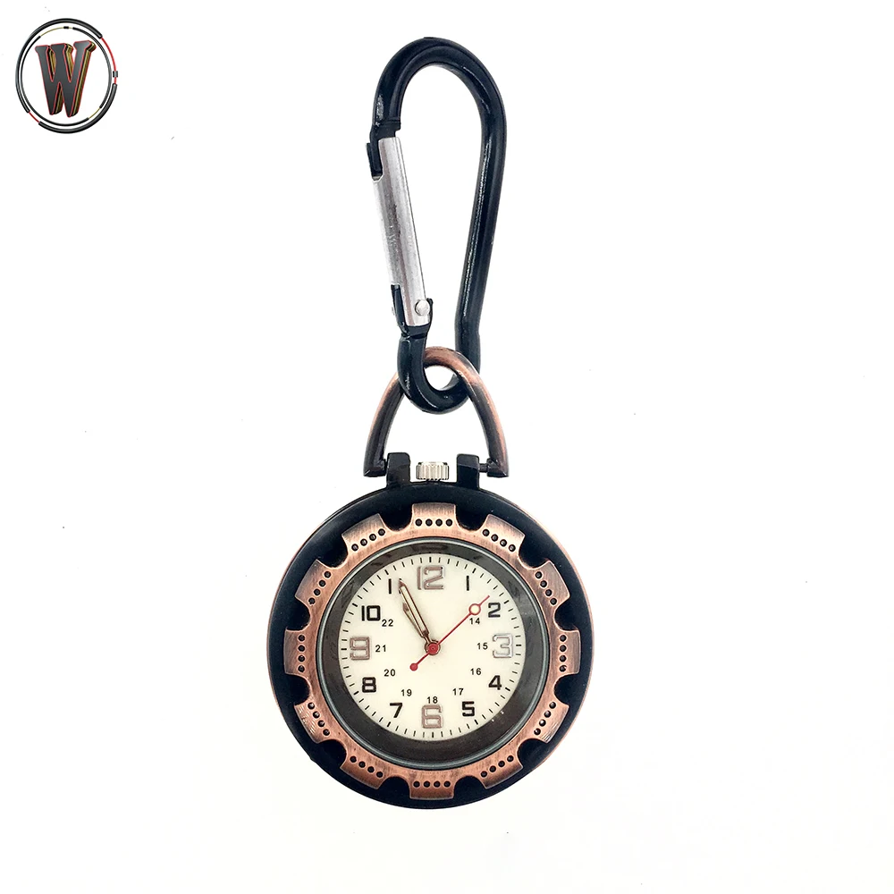 Vintga Ретро Гладкие Черные карманные часы Бронзовый польский кварц брелок карманные часы Подвеска с карабином крюк клип сильные светящиеся часы - Цвет: Red Bronze