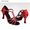 2021 Summer New Style Salsa Shoes Soft Thick Insole Black Bronze Red Satin Crystal Dance Shoes Latin Women