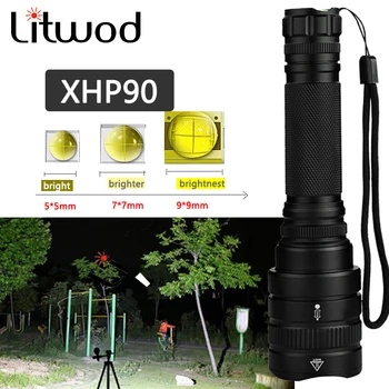 

CREE XHP90.2 Chip Powerful LED Tactical Flashlight Torch Zoom XHP70 /50 Lantern Bulbs 5200mah 2x 18650 Batteries Night Working