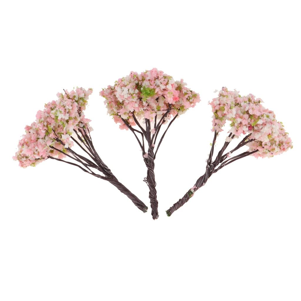 3 Pcs Dollhouse Mini Resin Ornament Garden DIY Peach Blossom Tree Miniatures