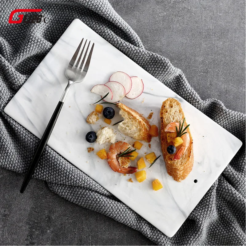 

Marble Texture Northern Europe Ceramics Plate Western Restaurant Rectangle Plate Sushi Dish Check Center Plate Simple BBQ Plate