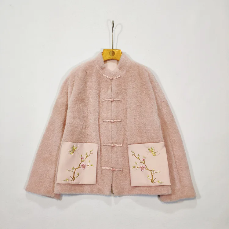 

Middle Guofeng Handmade Buckle Embroidery Li Collar Change Tang Suit Tea Clothes Top womens Coat Female velvet