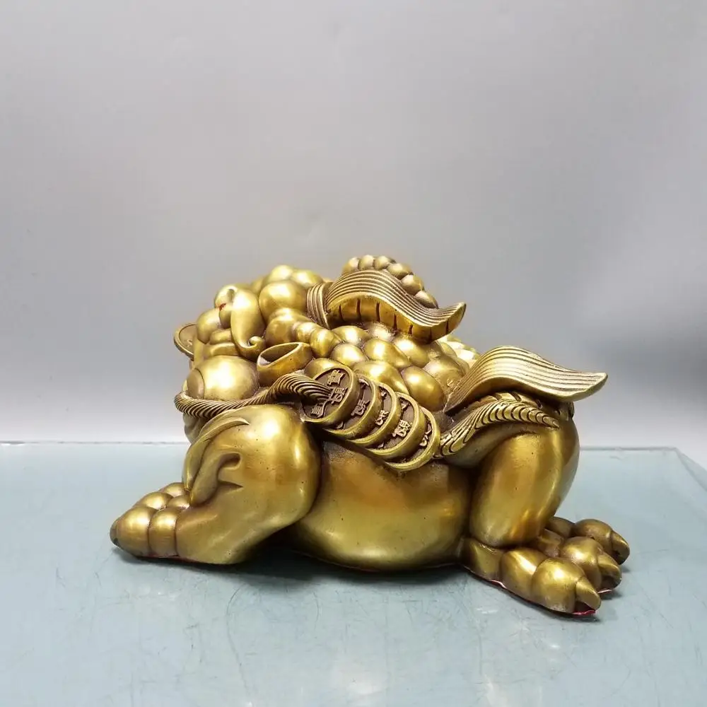 

10"Tibetan Temple Collection Brass Three-legged Toad statue One-horned golden toad statue Sculpture Three-legged golden