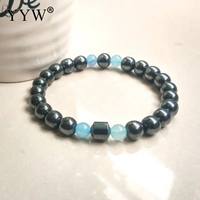 5 нитей/лот браслеты с вулканическими камнями для Женский натуральный камень бусины Эластичный Браслет Подвески унисекс гематит напульсники с покрытием 8 мм 7,2 дюйма