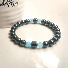 5 нитей/лот браслеты с вулканическими камнями для Женский натуральный камень бусины Эластичный Браслет Подвески унисекс гематит напульсники с покрытием 8 мм 7,2 дюйма