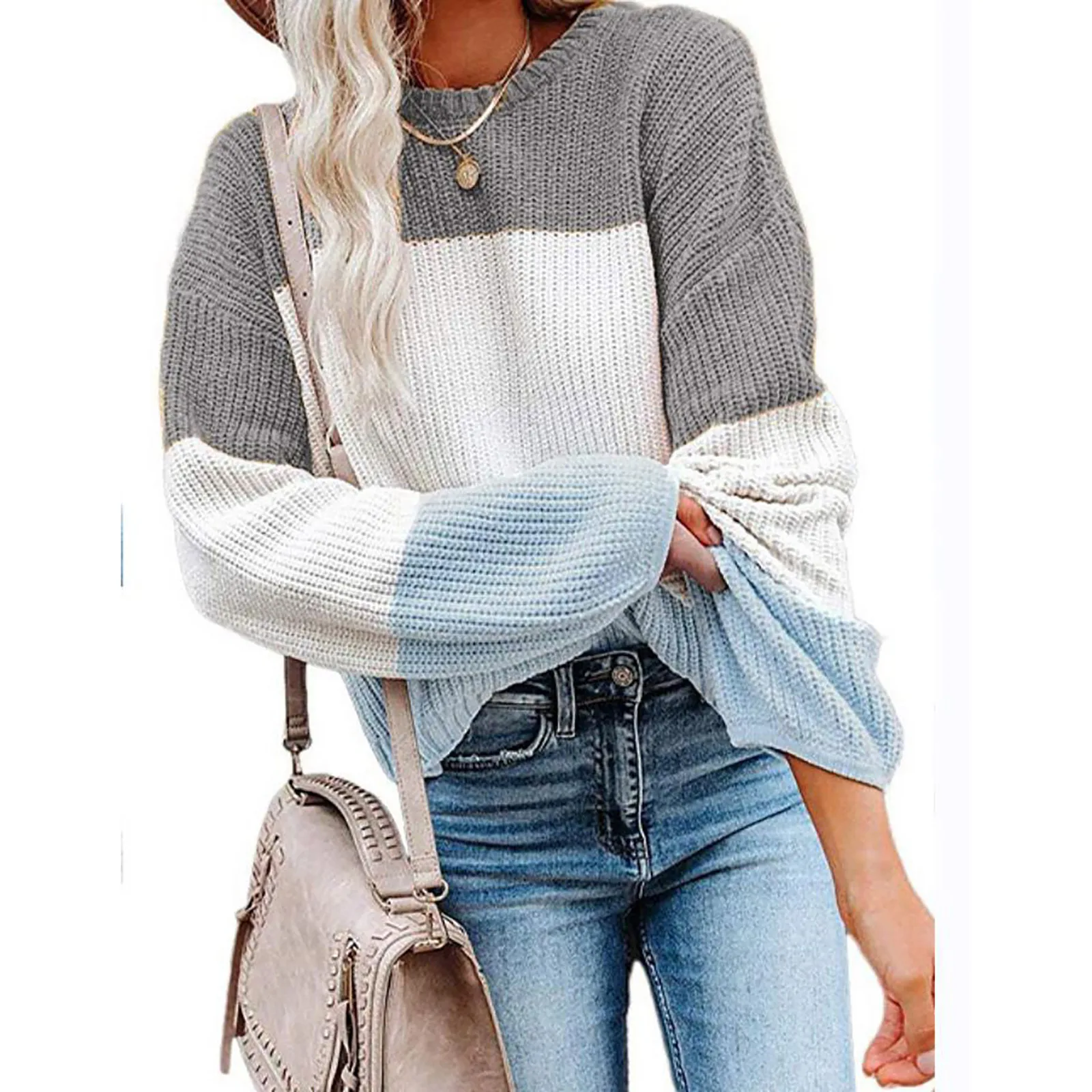 Striped Color-block Knitted Sweater Women Casual Pullover Fashion Loose Long-sleeved O-neck Top Winter Sweater Female Streetwear 2