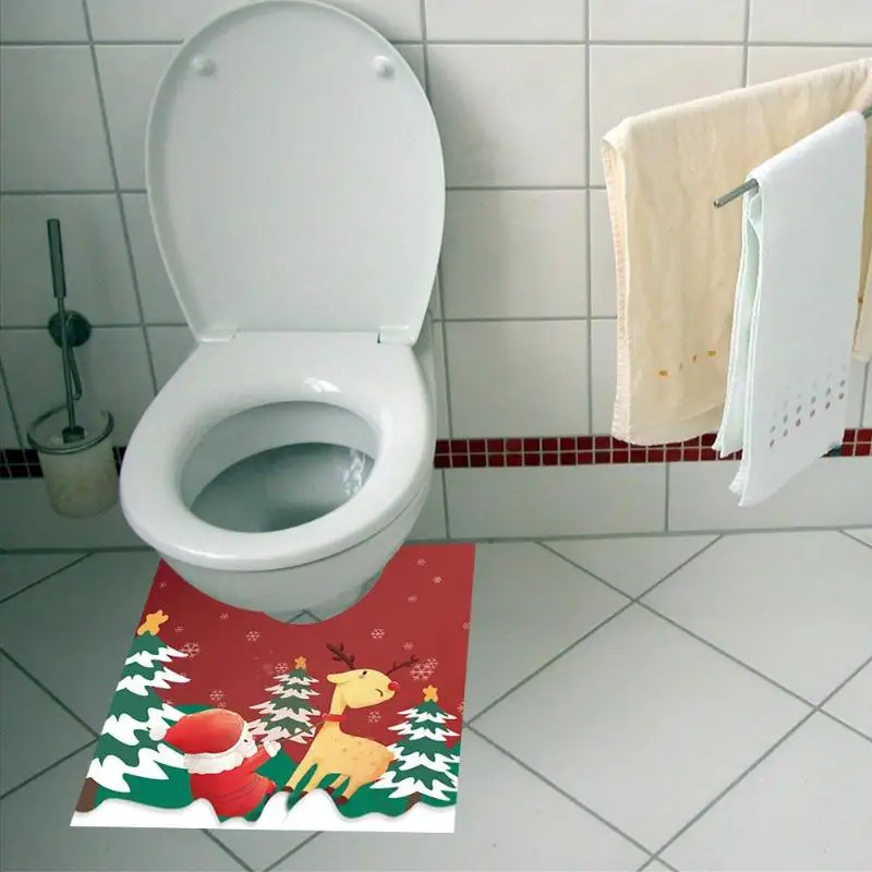 Toilet Floor Sticker Рождество Санта Клаус крышка унитаза стикер Самоклеющиеся ванная комната нескользящий пол в туалете стикер рождественские украшения для дома - Цвет: Toilet Floor Sticker