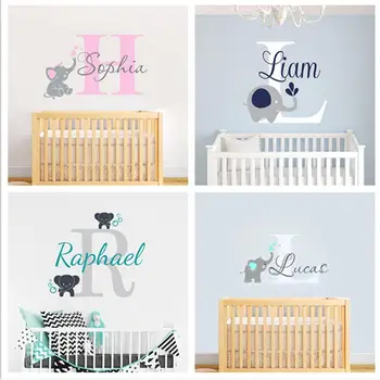 

Custom Personalized Name Decal Wall Decals Baby Bedroom Elephant Vinyl Deorl Kid Boys Girls Room Name Nursery Decoration XY001