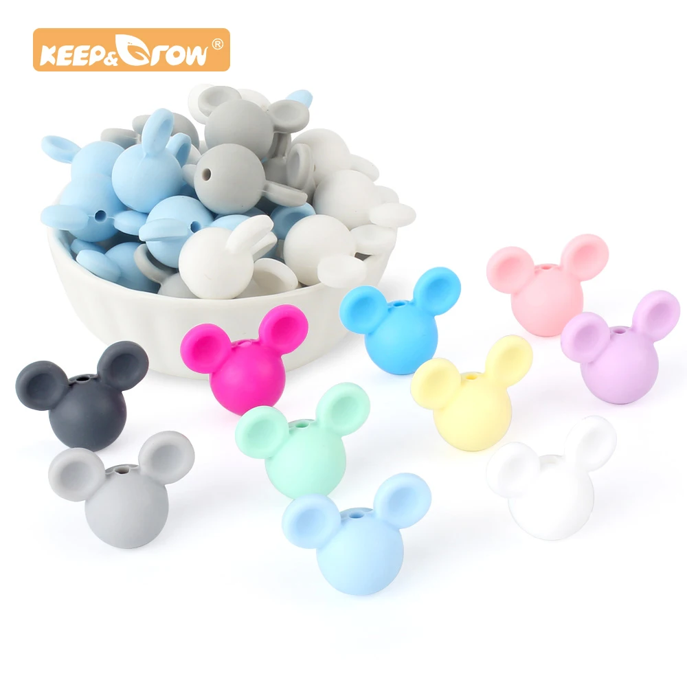 

Keep&Grow 100pcs Mickey silicone beads Cartoon Mouse Silicone teethers Food Grade For Necklaces BPA Free Teether Toy Accessories