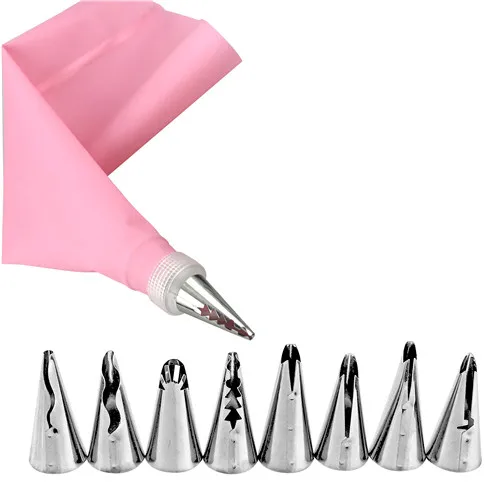 Pink 10 шт./компл. Обледенение Нержавеющая сталь Кондитерские насадки украшения для свадебного торта юбка насадка для пирожных трубопроводы наконечники для выпечки силиконовые мешки для пирожных - Цвет: Pink