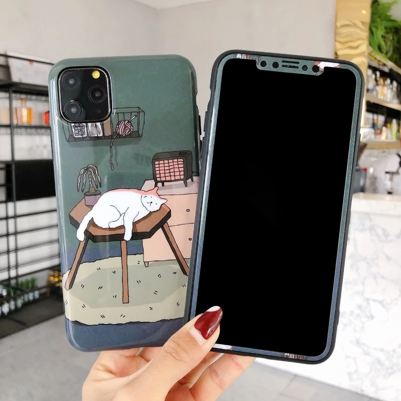 360 полностью милая мягкая крышка IMD с мультяшным котом для iPhone 11 Pro Max 6 6S 7 8 Plus XS XR