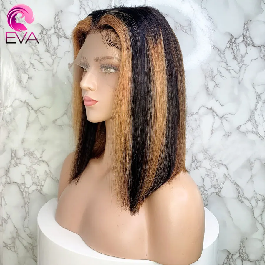 Eva волосы Омбре основные 13x6 кружева передние человеческие волосы парики предварительно сорванные с ребенком волосы бразильские Remy короткие боб парики с прямыми волосами