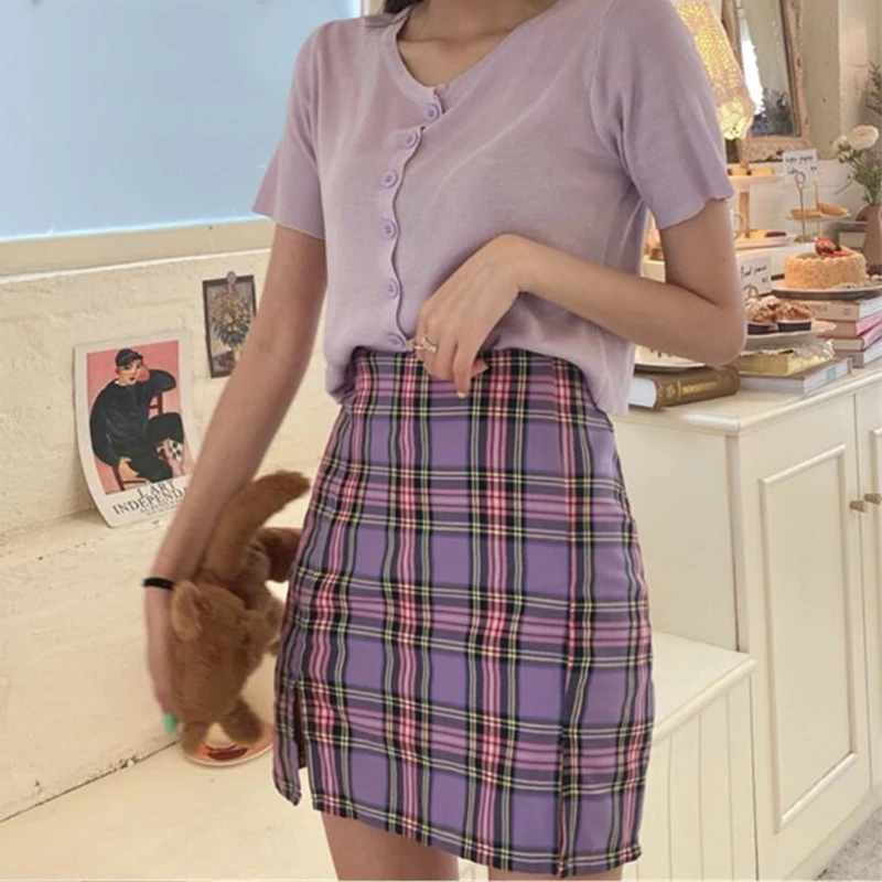 Женская короткая юбка Корейская Молодежная Сексуальная мини-юбка винтажная