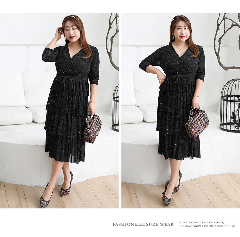 Autumn Clothing New Style Fat Mm Large Size Dress Plus-sized Elegant Liangsi Dress a Generation of Fat a 6804