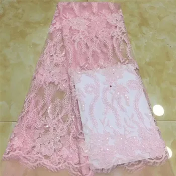 

Wholesale price pink French tulle mesh mateiral African net lace fabric for party dresss PAN2(5yards/lot)