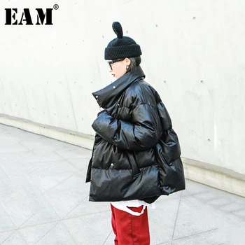 

[EAM] Stand Collar Warm Cotton-padded Coat Long Sleeve Loose Fit Women Parkas Fashion Tide New Spring Autumn 2020 1M737
