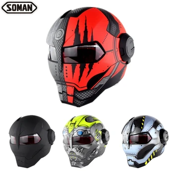 SOMAN-Casco abatible hacia arriba de Iron Man para motocicleta, estilo Robot, para moto, Monster, DOT, aprobado, SM515, cascos de moda, 515