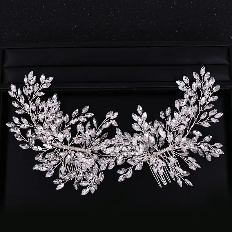 Luxury Crystal Rhinestones Hair Combs Vine Leaf Headpiece Headband Tiara Bride Wedding Accessories Bridal Party Decoration b322