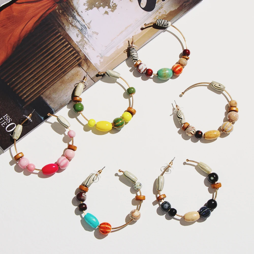 

1 Pair Boho Hanging Drops Earring Colorful Beads Earrings Vintage Ethnic Natural Stone Dangle Earrings Women Fashion Jewelry