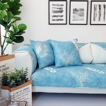 

Plant All Cotton Sofa Cushion Non Slip Modern Fabric Four Season Leaf Printing Cushion Sofa Towel Cover