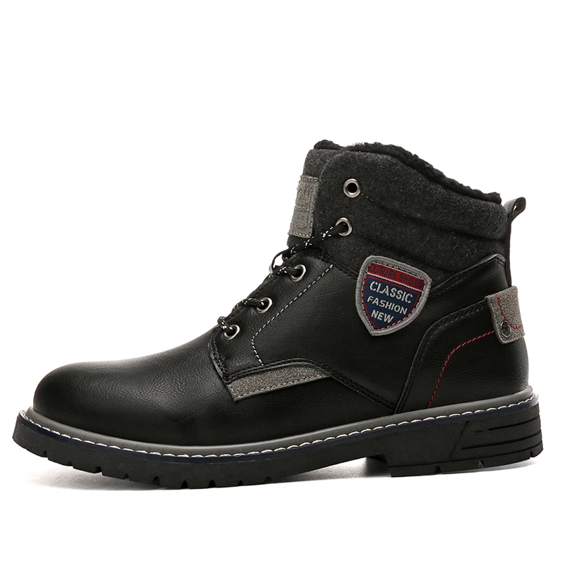 Мужская походная обувь, защитная и износостойкая подошва, мужские зимние тренды, мужские кожаные кроссовки, большой размер 45, зимняя обувь - Цвет: Черный
