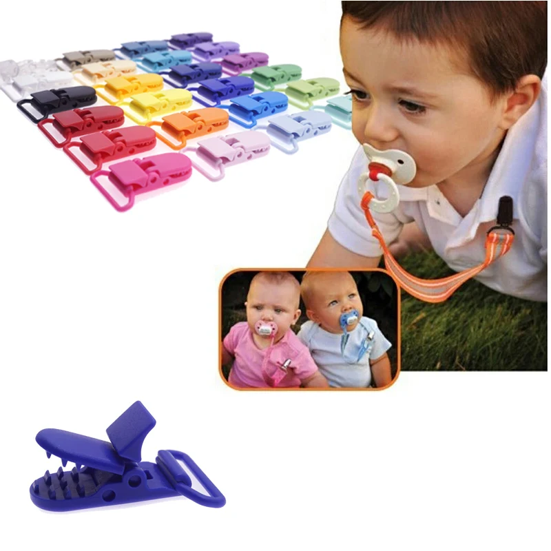 100 Pcs 20 Color Mixed Hot D Shape 25mm Plastic Baby Pacifier Clip Holder Newborn Baby Dummy Soother Bib Toy Chain Gift 5